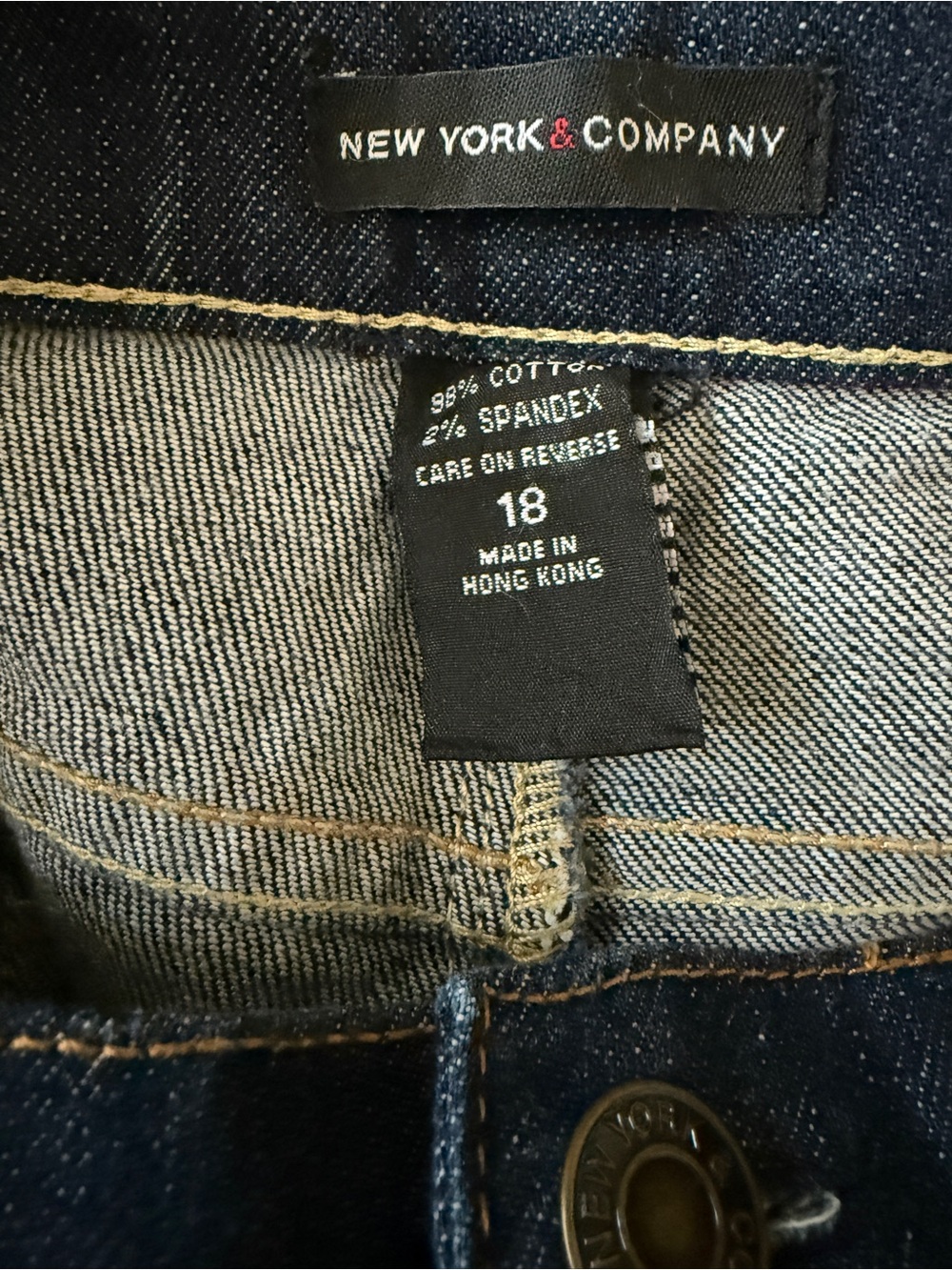 New York & Company Dark Blue Denim Jeans with Gold Stitching - Picture 3 of 3